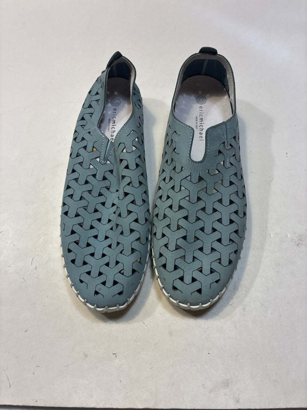 Eric Michael Inez Size 41 Blue Nubuck Leather Cutout Slip-On Shoes